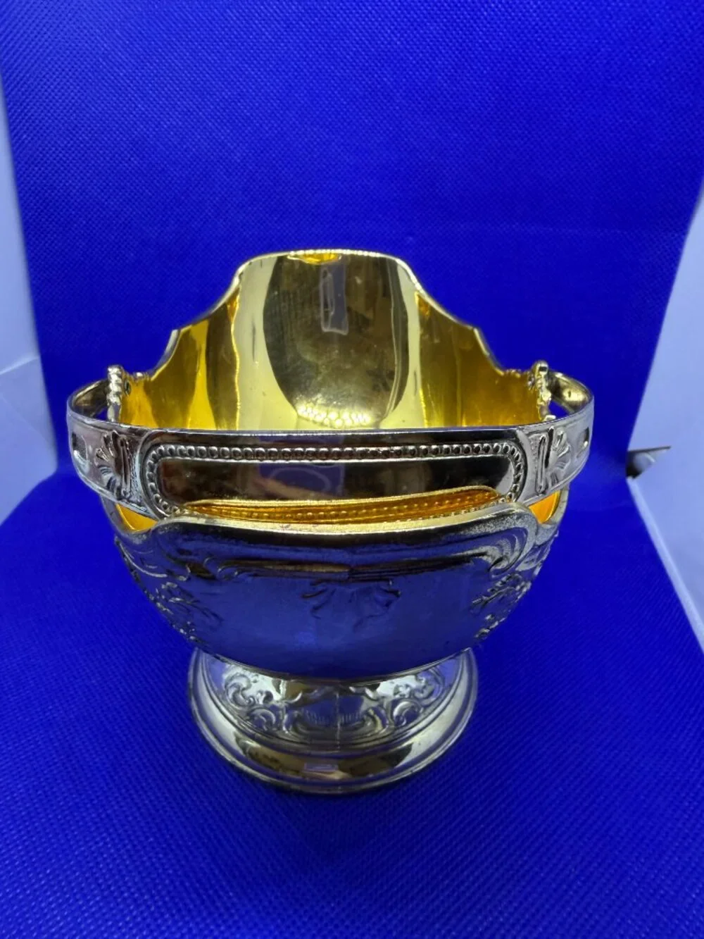 Victorian Silver/Gilt Plated Basket Ornate Floral Rococo Revival & Swing Handle